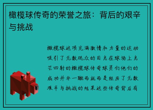 橄榄球传奇的荣誉之旅：背后的艰辛与挑战